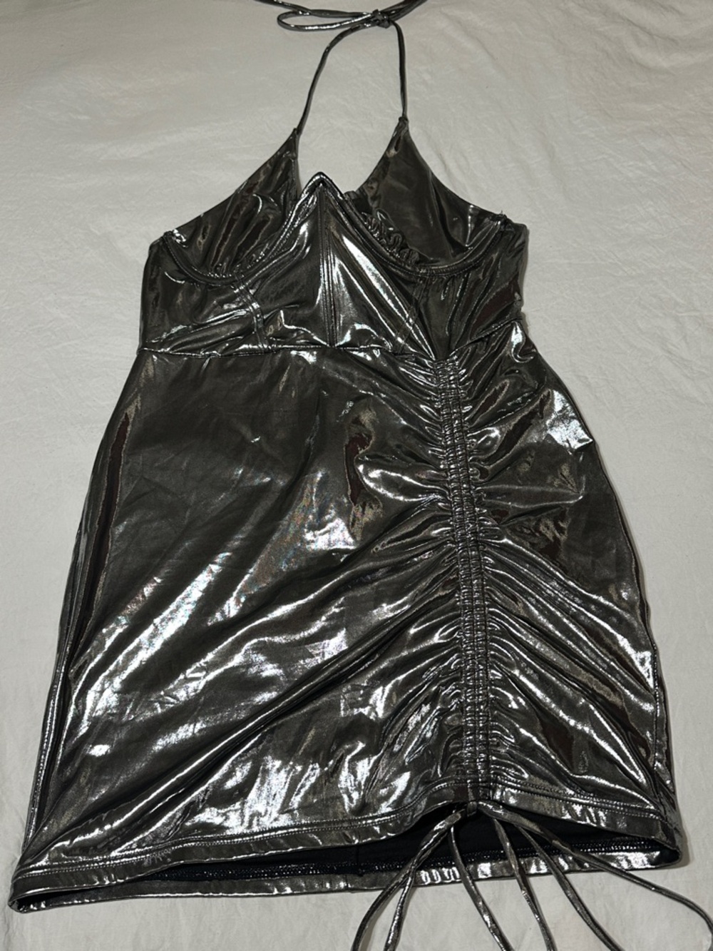 Metallic Silver Halter Mini Dress